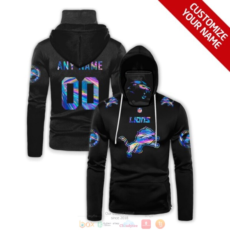 Personalized NFL Detroit Lions black custom 3d hoodie mask