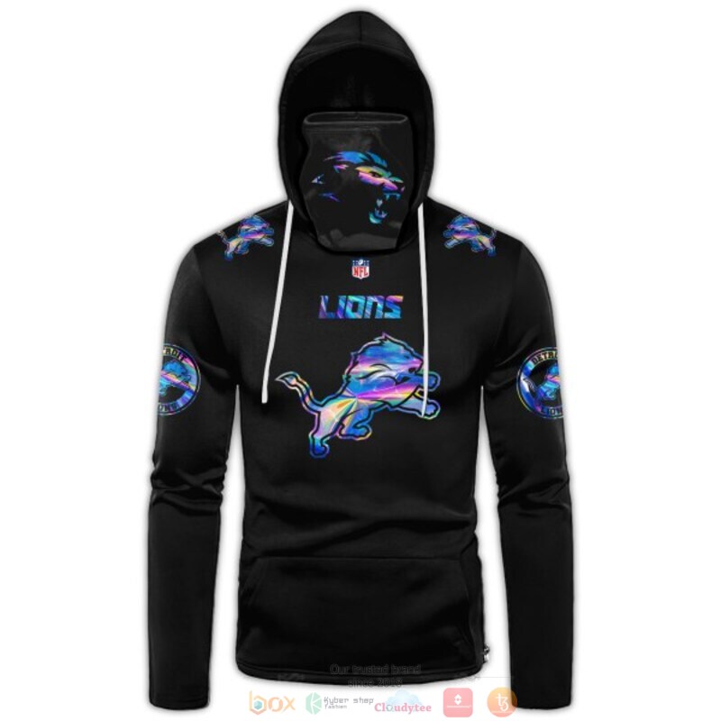 Personalized NFL Detroit Lions black custom 3d hoodie mask 1