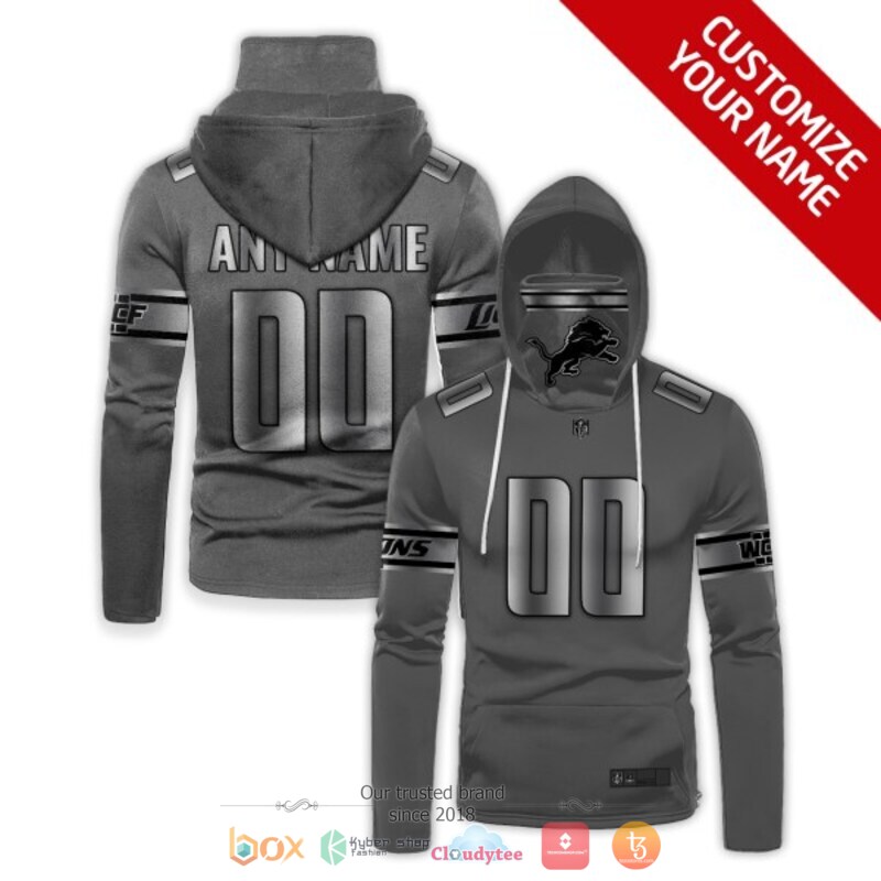 Personalized NFL Detroit Lions dark grey custom 3d hoodie mask
