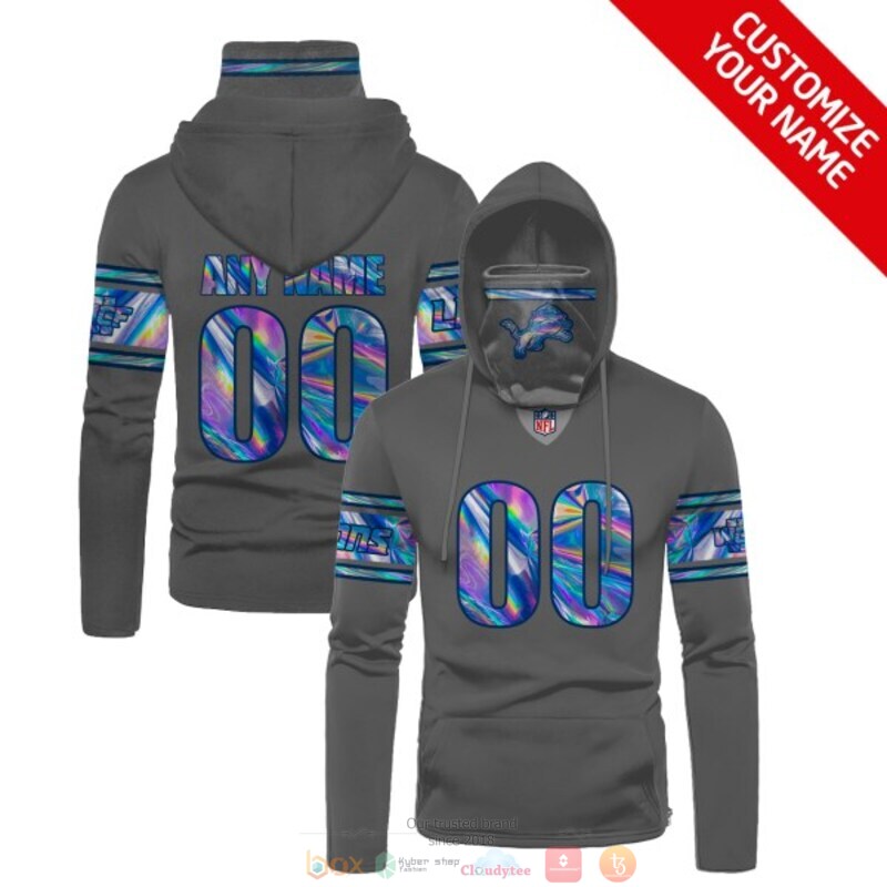Personalized NFL Detroit Lions grey custom 3d hoodie mask