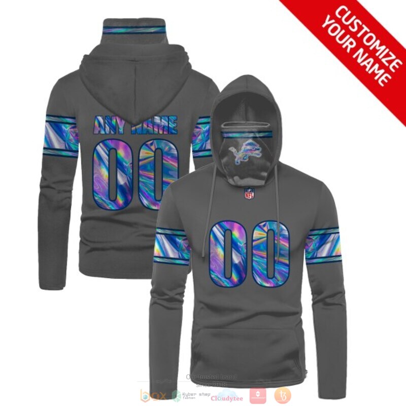 Personalized NFL Detroit Lions grey hologram custom 3d hoodie mask