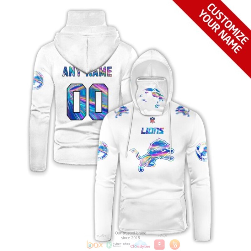 Personalized NFL Detroit Lions white custom 3d hoodie mask