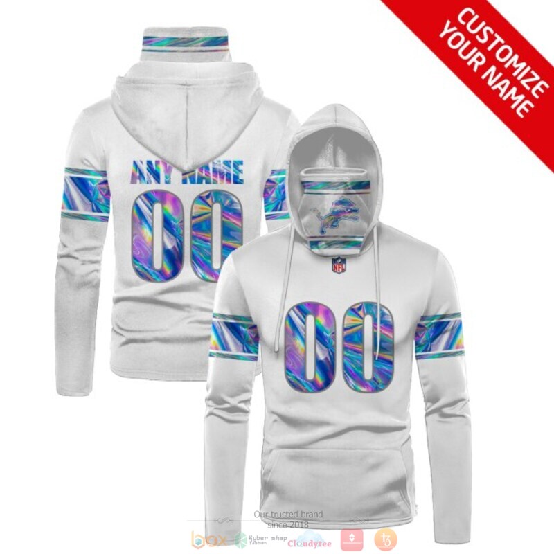 Personalized NFL Detroit Lions white hologram custom 3d hoodie mask
