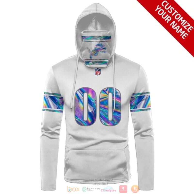 Personalized NFL Detroit Lions white hologram custom 3d hoodie mask 1
