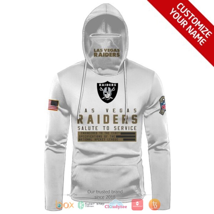 Personalized NFL Las Vegas Raiders White 3d hoodie mask 2 Personalized NFL Las Vegas Raiders White 3d hoodie mask 1