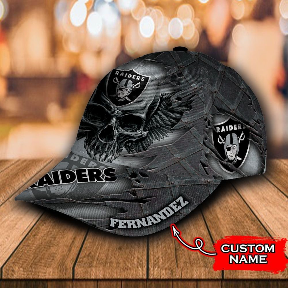 Personalized NFL Las Vegas Raiders Wings Skull Custom Cap 3 Personalized NFL Las Vegas Raiders Wings Skull Custom Cap 1 2