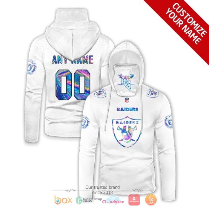 Personalized NFL Las Vegas Raiders white hologram color 3d hoodie mask