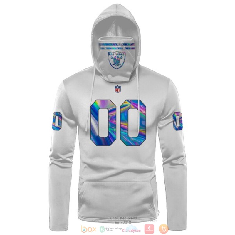 Personalized NFL Las Vegas Raiders white hologram custom 3d hoodie mask 1