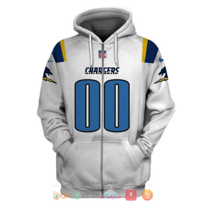 Personalized NFL Los Angeles Chargers White 3d shirt, hoodie 2 Personalized NFL Los Angeles Chargers White 3d shirt hoodie 1
