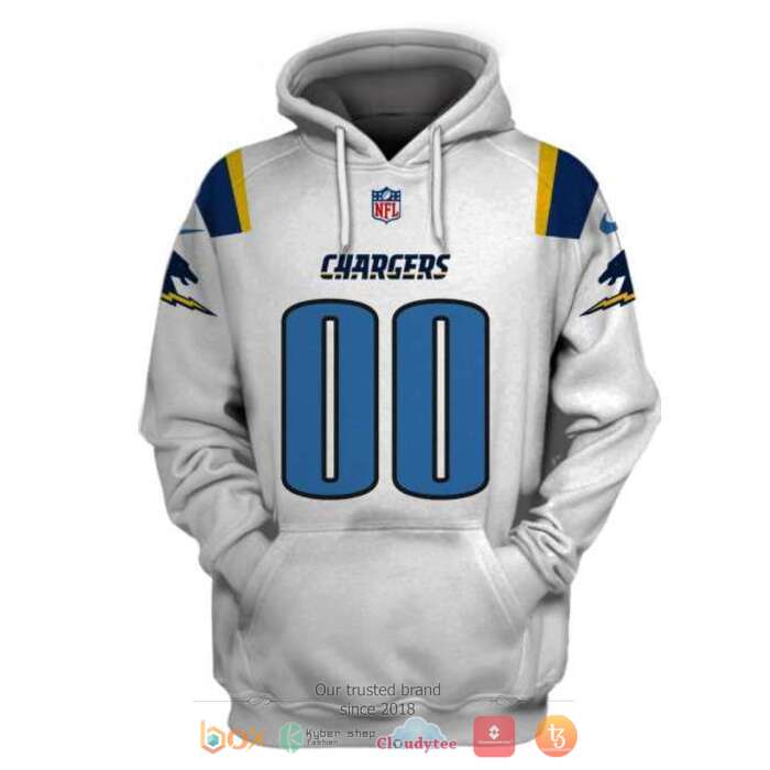 Personalized NFL Los Angeles Chargers White 3d shirt, hoodie 3 Personalized NFL Los Angeles Chargers White 3d shirt hoodie 1 2