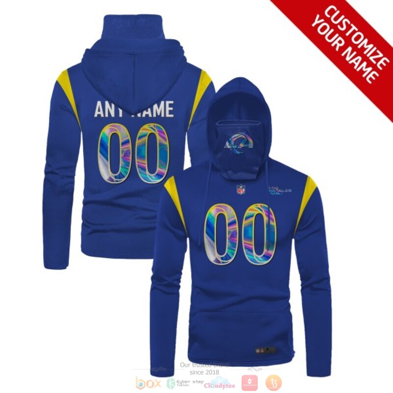 Personalized NFL Los Angeles Rams blue hologram custom 3d hoodie mask