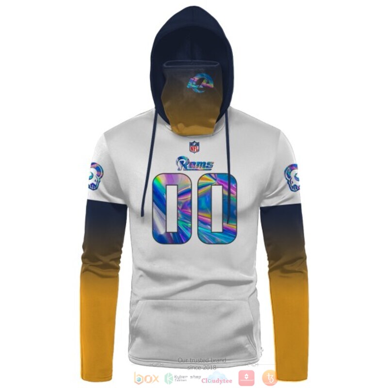Personalized NFL Los Angeles Rams white yellow custom 3d hoodie mask 1