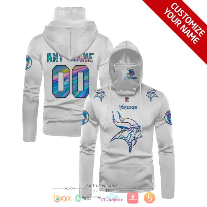 Personalized NFL Minnesota Vikings white hologram color 3d hoodie mask