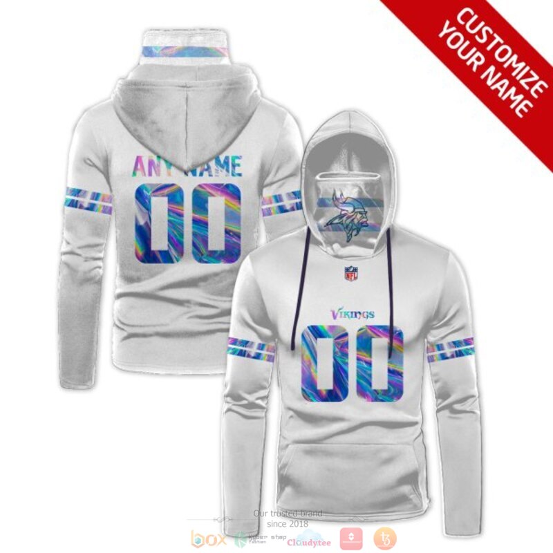 Personalized NFL Minnesota Vikings white hologram custom 3d hoodie mask