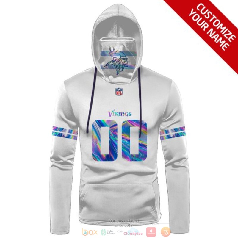 Personalized NFL Minnesota Vikings white hologram custom 3d hoodie mask 1