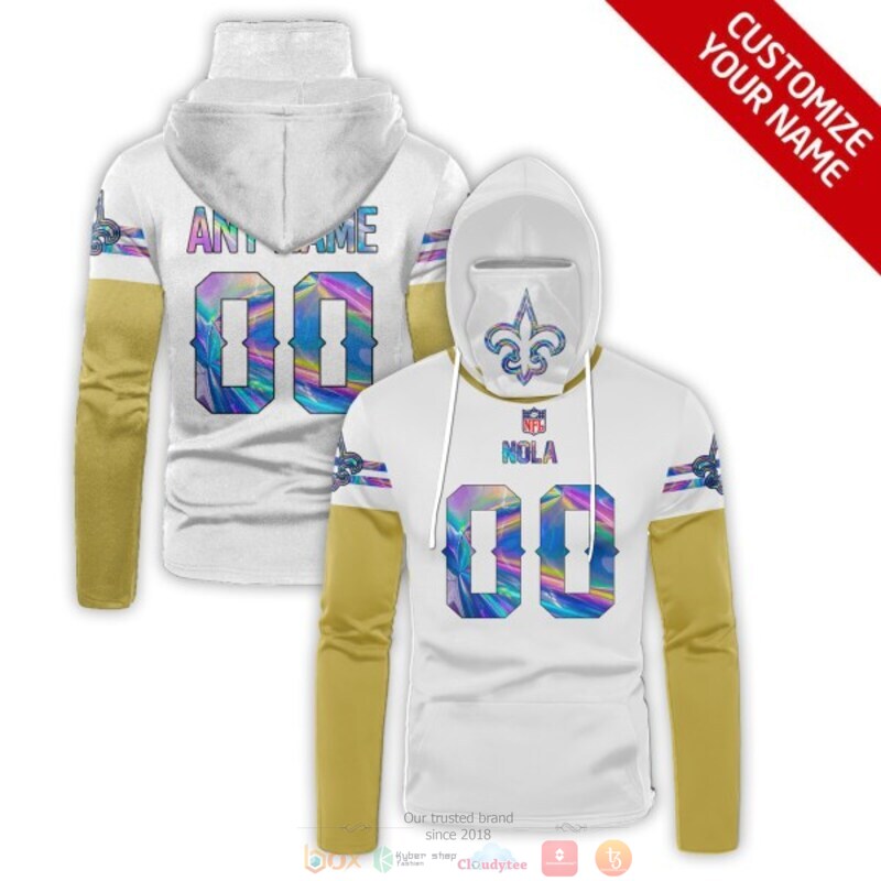 Personalized NFL New Orleans Saints NOLA white custom 3d hoodie mask