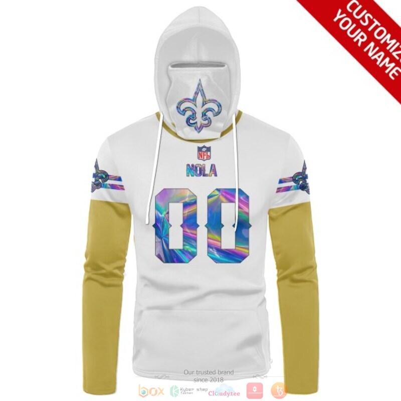 Personalized NFL New Orleans Saints NOLA white custom 3d hoodie mask 1