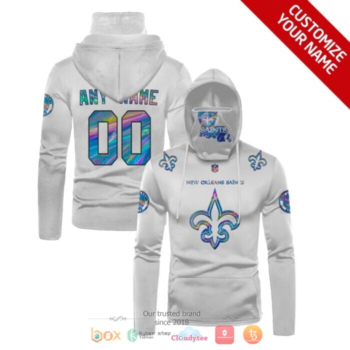 Personalized NFL New Orleans Saints white hologram color 3d hoodie mask