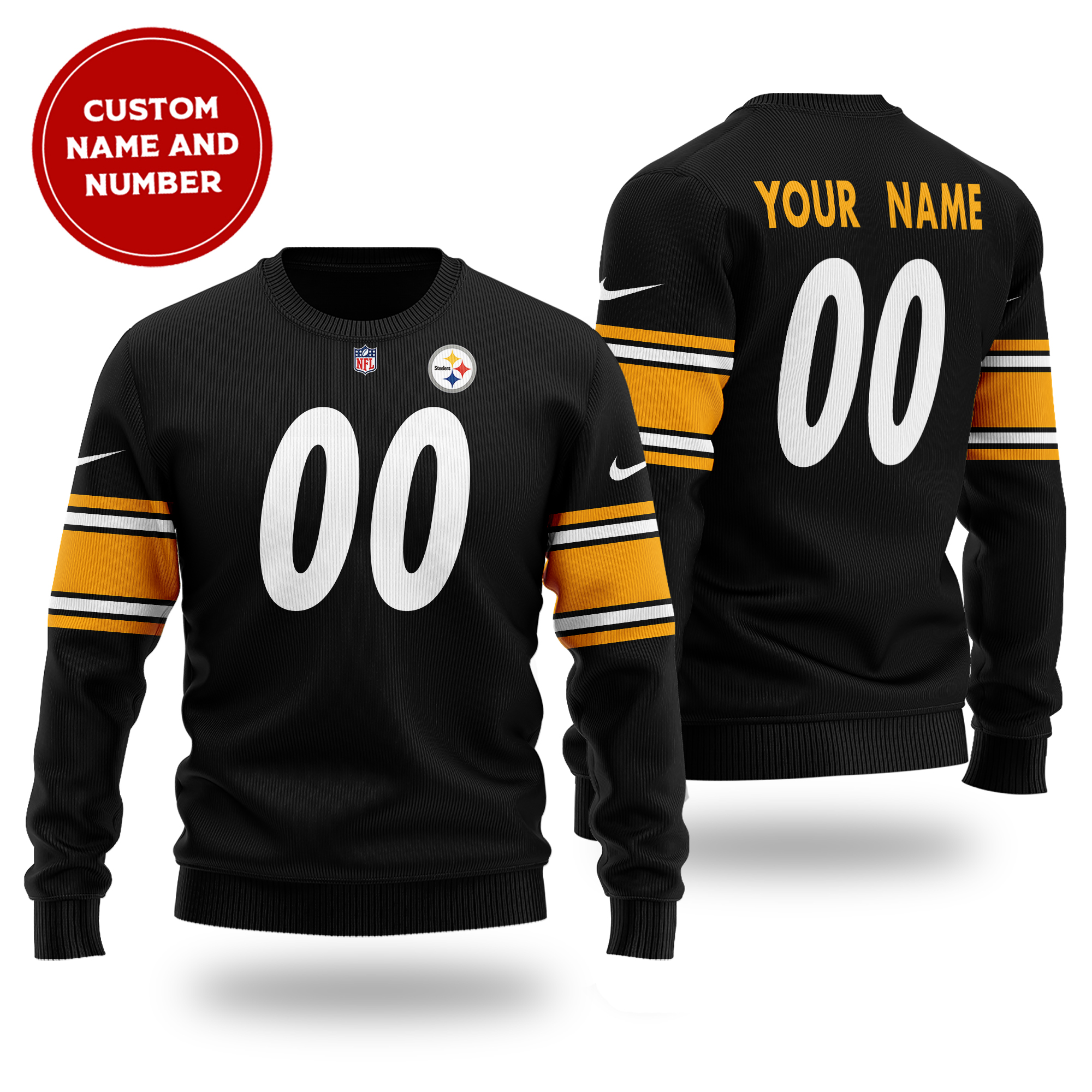 Personalized NFL Pittsburgh Steelers Black Christmas Sweater