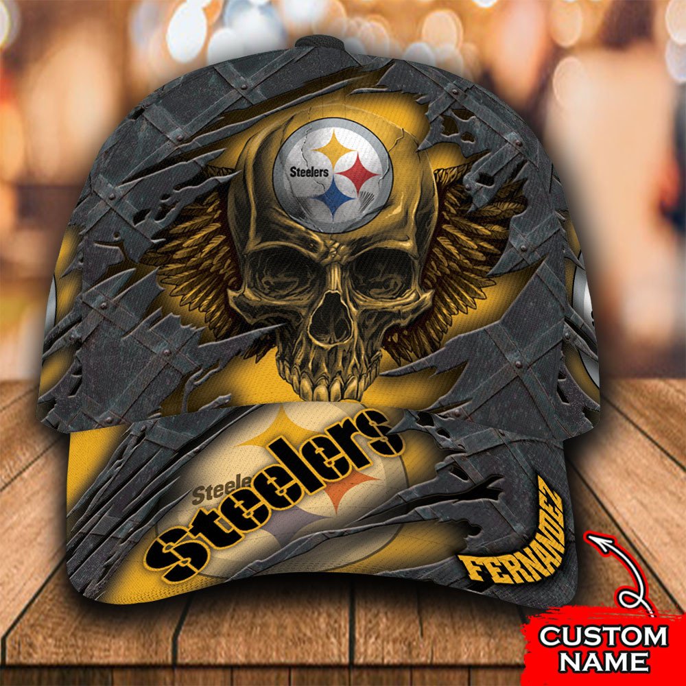 Personalized NFL Pittsburgh Steelers Wings Skull Custom Cap