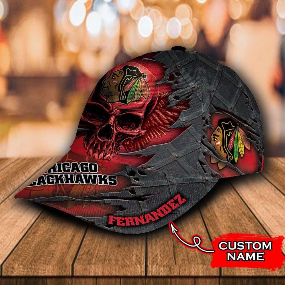 Personalized NHL Chicago Blackhawks Wings Skull Custom Cap 3 Personalized NHL Chicago Blackhawks Wings Skull Custom Cap 1 2