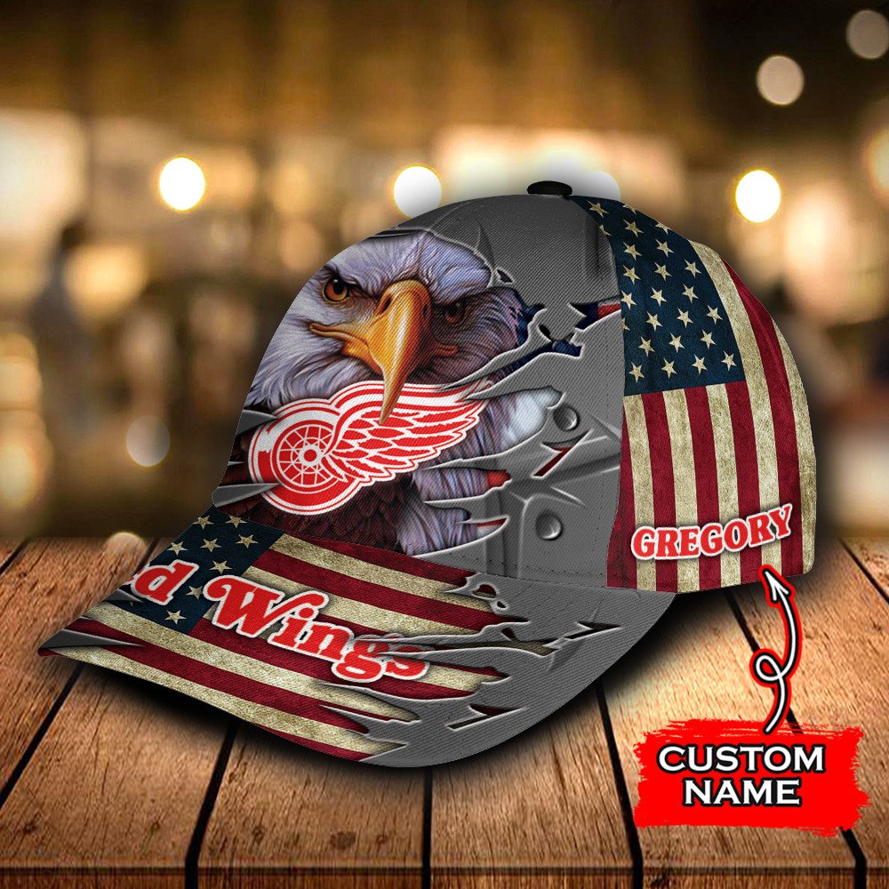 Personalized NHL Detroit Red Wings Eagle Custom Name Cap 1 2