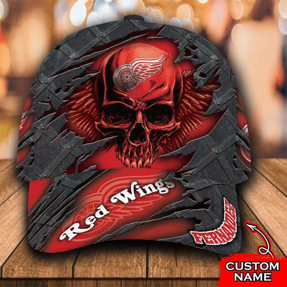 Personalized NHL Detroit Red Wings Wings Skull Custom Cap