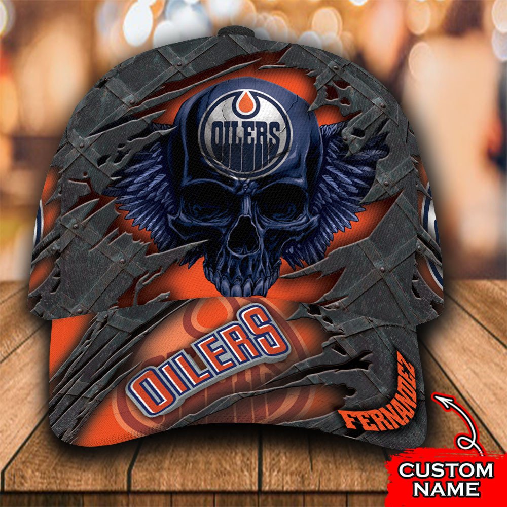 Personalized NHL Edmonton Oilers Wings Skull Custom Cap