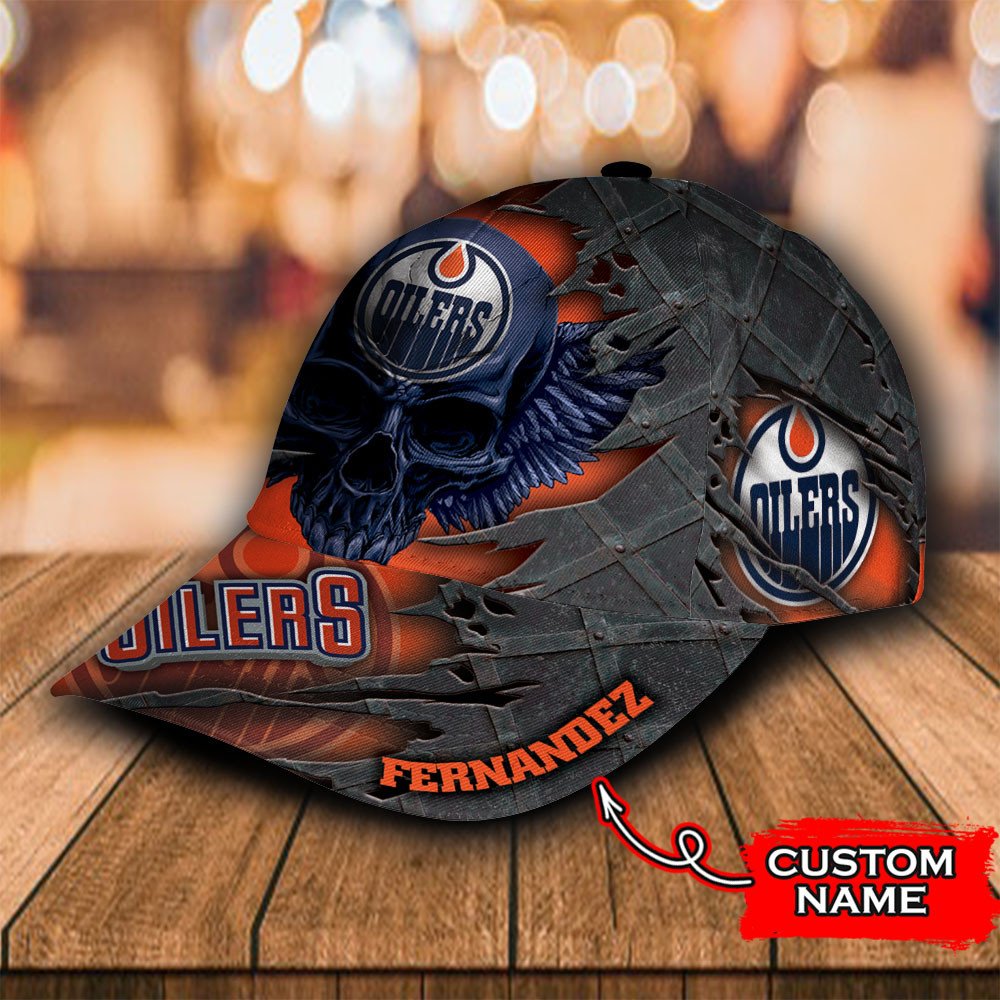 Personalized NHL Edmonton Oilers Wings Skull Custom Cap 3 Personalized NHL Edmonton Oilers Wings Skull Custom Cap 1 2