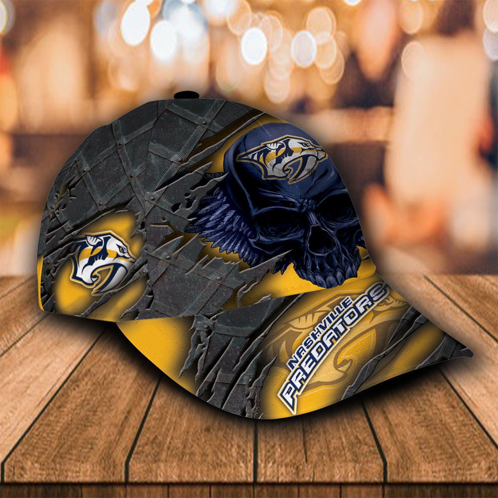Personalized NHL Nashville Predators Wings Skull Custom Cap 1
