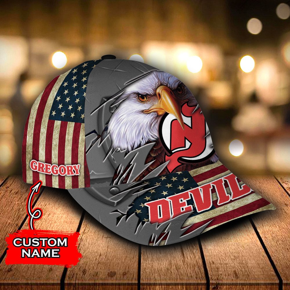 Personalized NHL New Jersey Devils Eagle Custom Name Cap 2 Personalized NHL New Jersey Devils Eagle Custom Name Cap 1