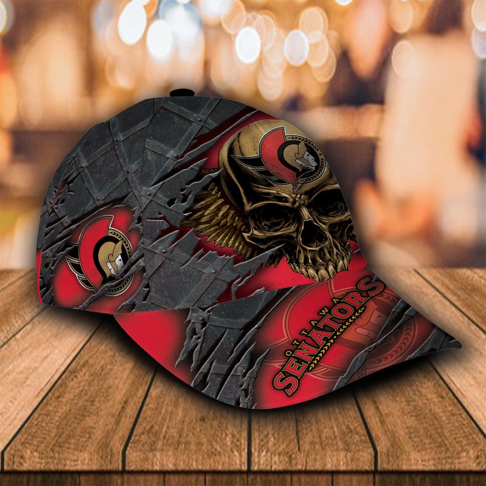 Personalized NHL Ottawa Senators Wings Skull Custom Cap 2 Personalized NHL Ottawa Senators Wings Skull Custom Cap 1