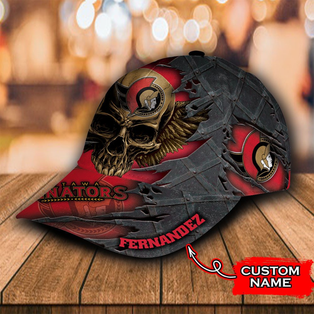 Personalized NHL Ottawa Senators Wings Skull Custom Cap 3 Personalized NHL Ottawa Senators Wings Skull Custom Cap 1 2