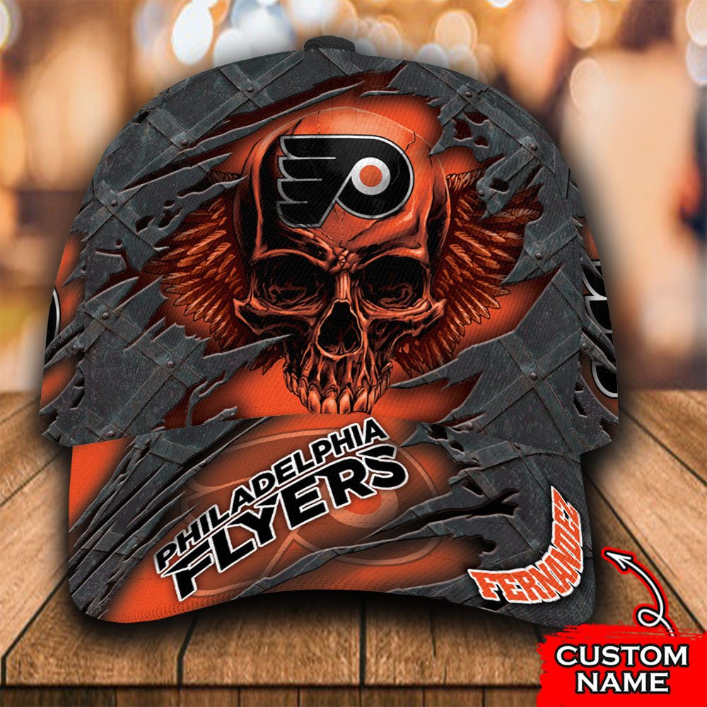Personalized NHL Philadelphia Flyers Wings Skull Custom Cap