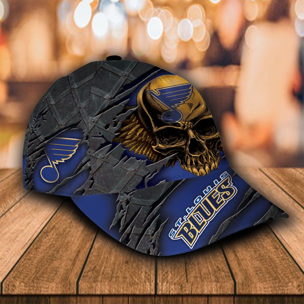 Personalized NHL St Louis Blues Wings Skull Custom Cap 2 Personalized NHL St Louis Blues Wings Skull Custom Cap 1
