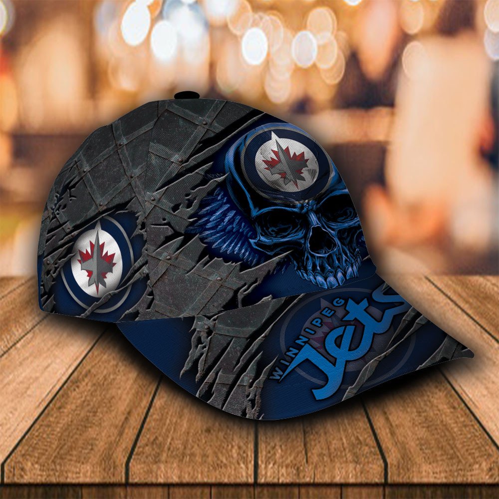 Personalized NHL Winnipeg Jets Wings Skull Custom Cap 2 Personalized NHL Winnipeg Jets Wings Skull Custom Cap 1