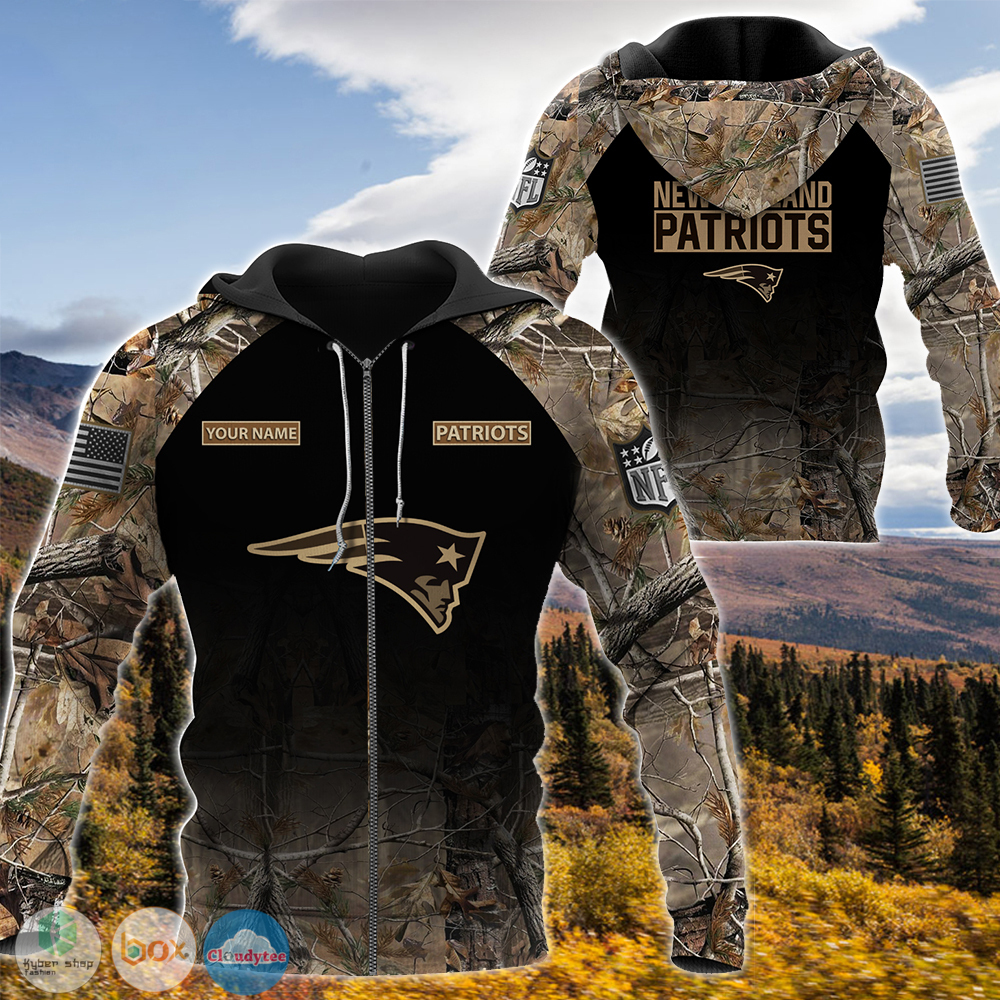 Personalized New England Patriots NFL hunting camo custom 3d shirt hoodie 1 2 3 4 5 6 7 8 9