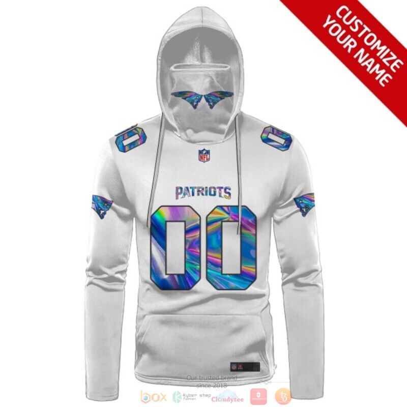 Personalized New England Patriots white hologram NFL custom 3d hoodie mask 1