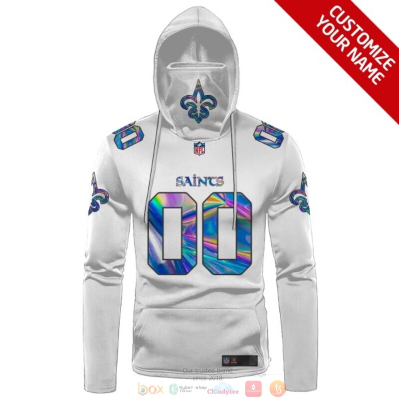 Personalized New Orleans Saints white hologram NFL custom 3d hoodie mask 1