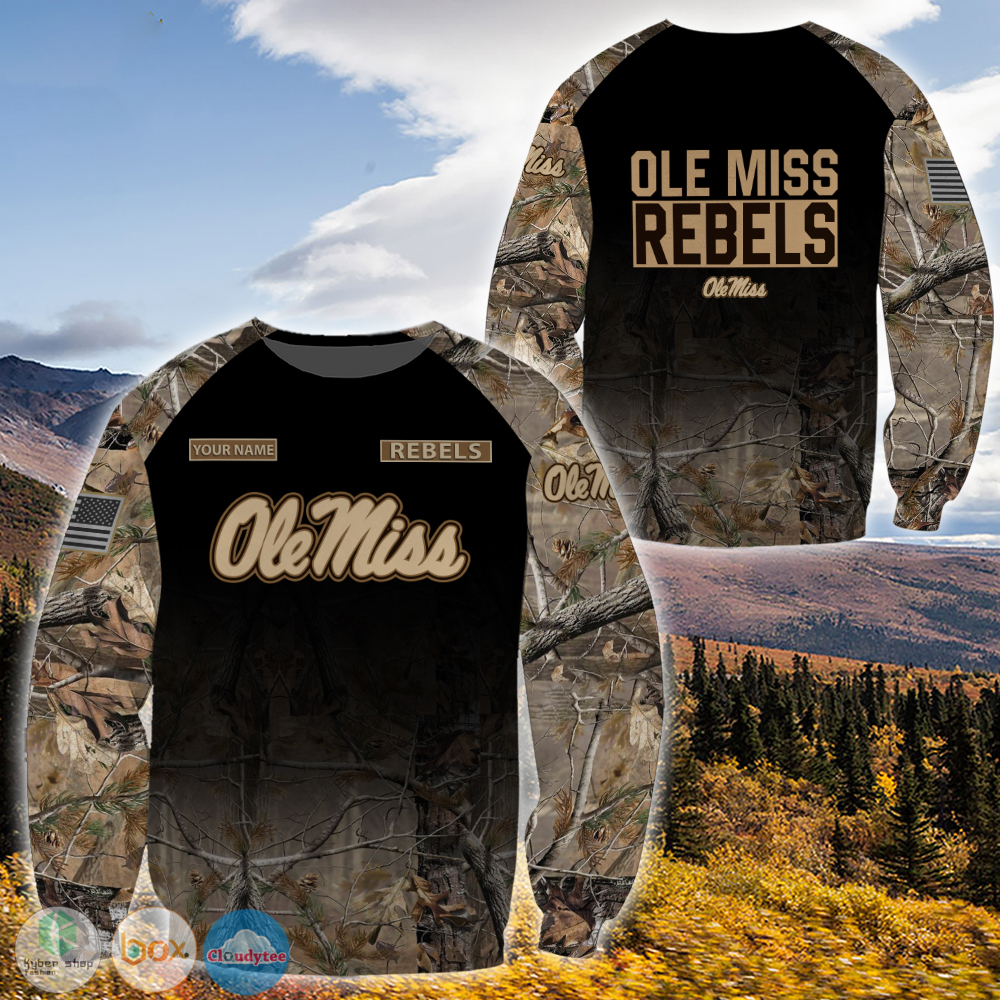 Personalized Ole Miss Rebels hunting camo custom jersey shirt, hoodie 3 Personalized Ole Miss Rebels hunting camo custom 3d shirt hoodie 1 2