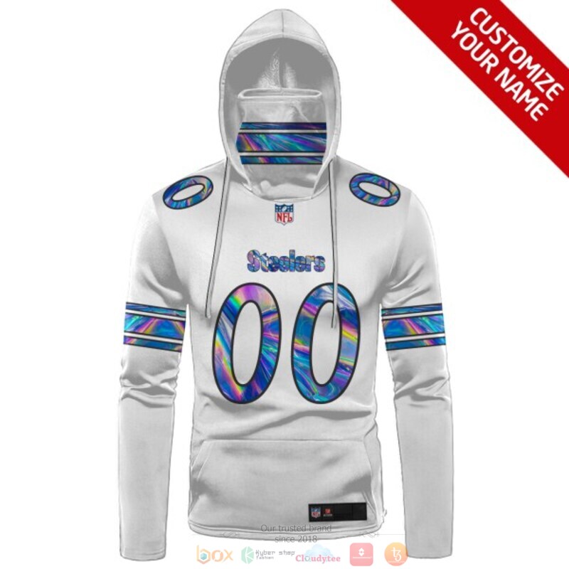 Personalized Pittsburgh Steelers white hologram NFL custom 3d hoodie mask 1