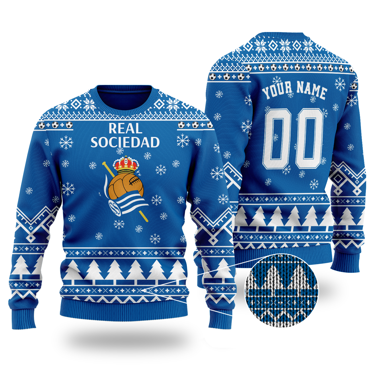 Personalized Real Sociedad Christmas Sweater