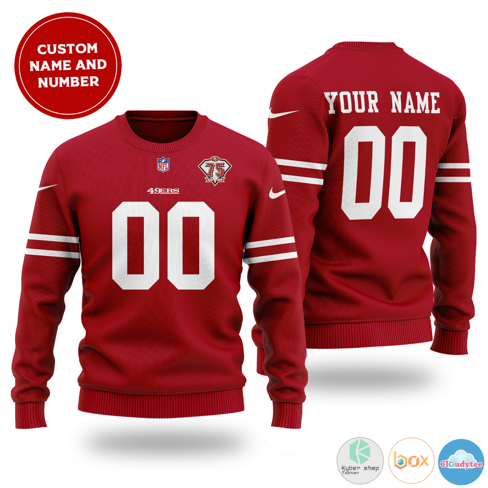 Personalized San Francisco 49er NFL custom red christmas sweater