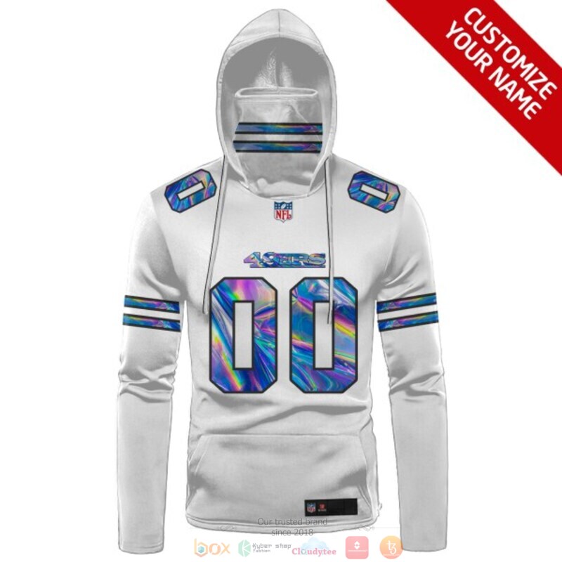Personalized San Francisco 49ers white hologram NFL custom 3d hoodie mask 1