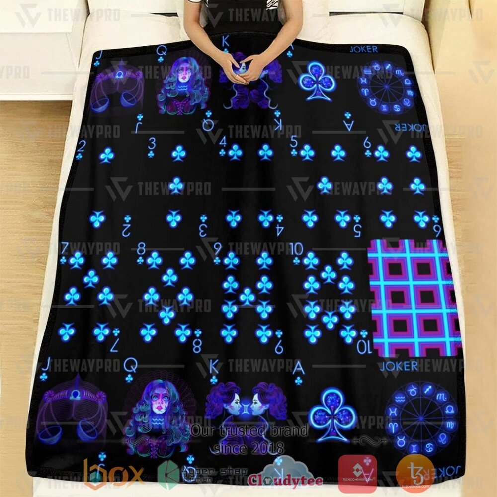 NEW Playing Card Zodiac Neon Blue Soft Blanket 2 Playing Card Zodiac Neon Custom Blue Soft Blanket 1