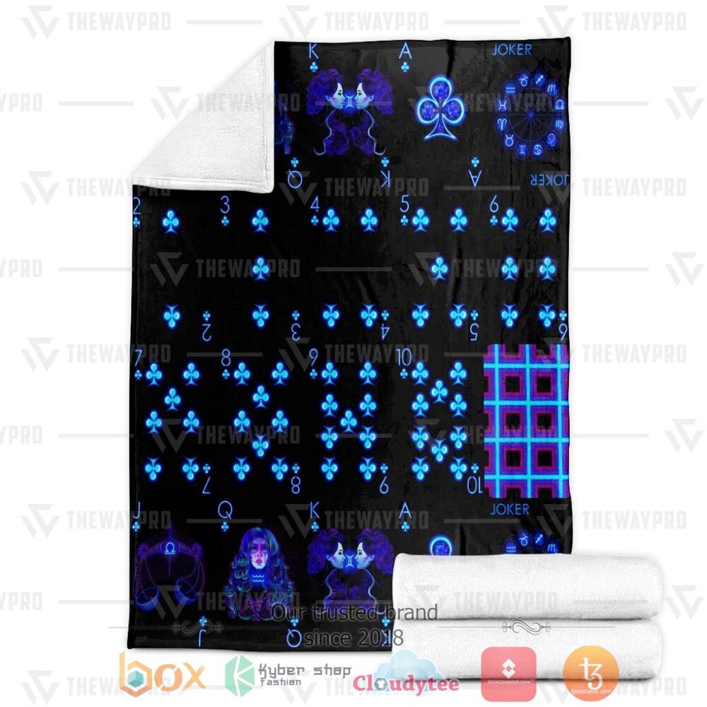 NEW Playing Card Zodiac Neon Blue Soft Blanket 3 Playing Card Zodiac Neon Custom Blue Soft Blanket 1 2