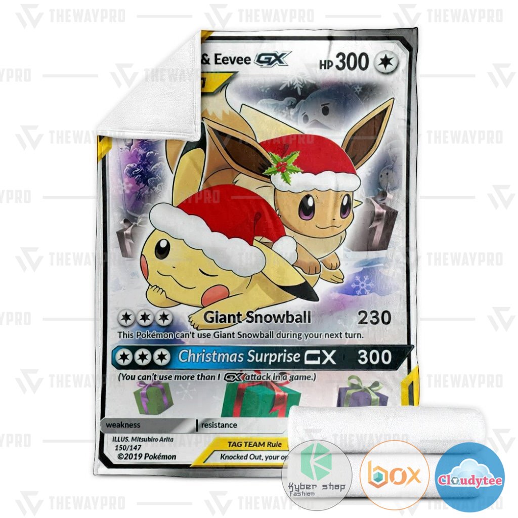 Pokemon Christmas Eevee and Pikachu Tag Team GX Blanket 1 2