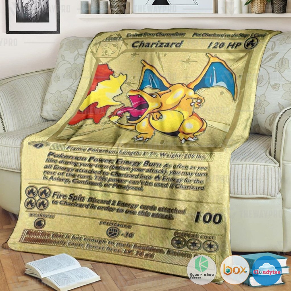 Pokemon First Edition Charizard Gold Card Blanket