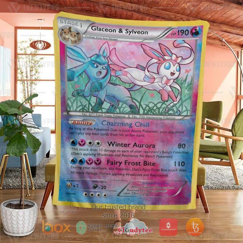 Pokemon Glaceon and Sylveon Blanket 3 Pokemon Glaceon and Sylveon Blanket 1 2