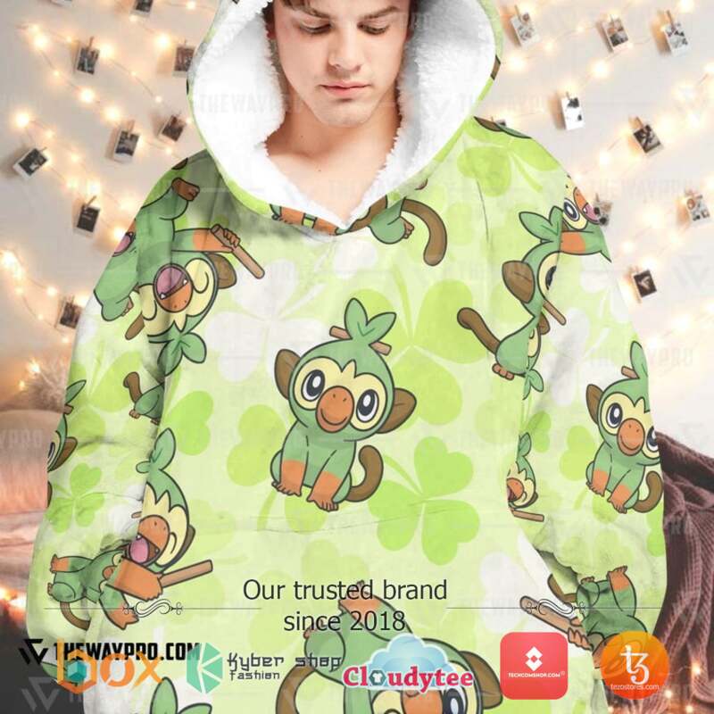 Pokemon Grookey Fleece Hoodie Blanket